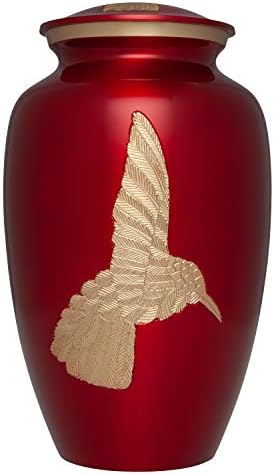 Red Hummingbird Funeral Urn - Brass Cremation Urn for Human Ashes - Handmade