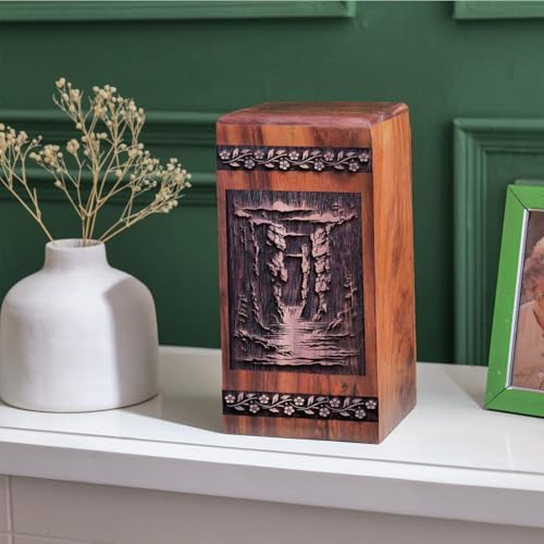 JAGASY 8 Inch Wooden Cremation Urn for Human Ashes