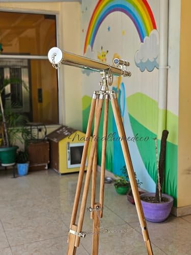 Nautical Home Decor Brass Telescope with Wooden Stand
