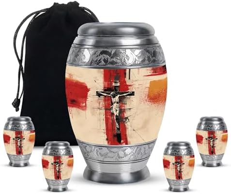 Military Urns Combo - 1 Large Urn with Velvet Bag and 4 Small Urns