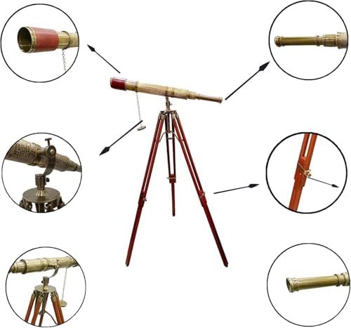 Nautical Handmade Telescope with Brown Leather and Wooden Tripod