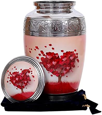 HLC Red Heart Cream Keepsake Urn - Velvet Box Included