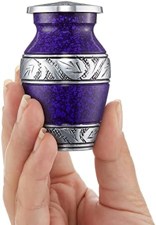 Reminded Miniature Cremation Urns Set of 4 Purple Silver with Velvet Case