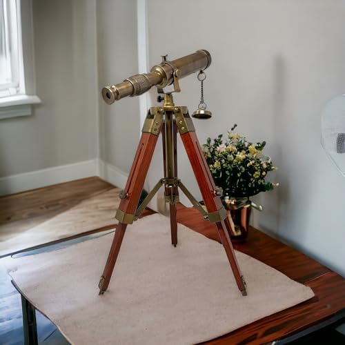 FYNJREX Nautical Brass Telescope with Wooden Stand Home Decor