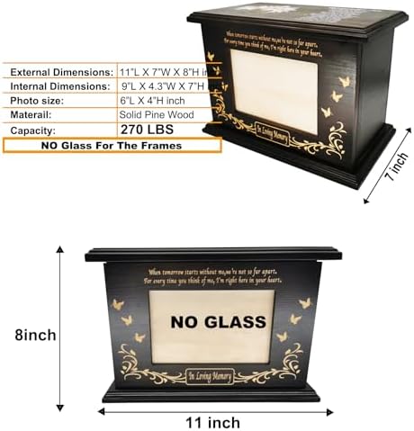 Cremation Urn for Human Ashes Walnut Wooden Urn with Photo Frame 270 Cubic Inches Capacity