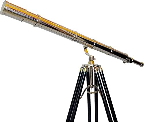 Nautical Marine Nickel Handmade Telescope with Black Wooden Tripod