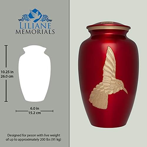 Red Hummingbird Funeral Urn - Brass Cremation Urn for Human Ashes - Handmade