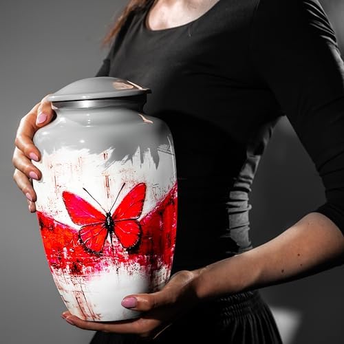 Red Butterfly Cremation Urn for Human Ashes - Large Handcrafted