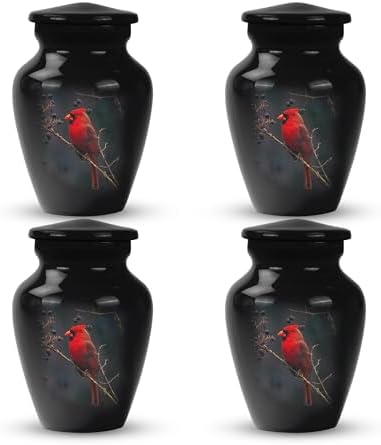 Set of 4 Red Cardinal Bird Mini Keepsake Urns for Human Ashes