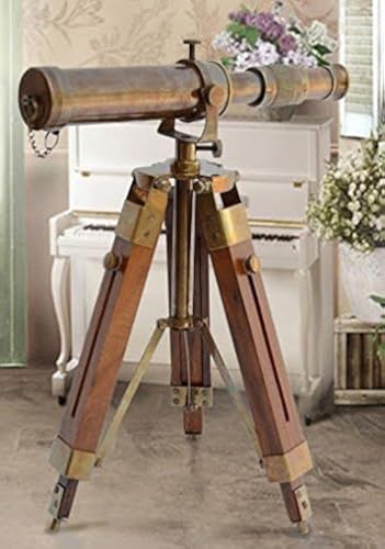 Nautical Brass Antique Telescope with Wooden Stand