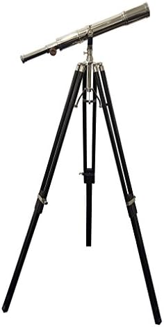 Vintage Nickel Finish Brass Telescope with Wooden Tripod
