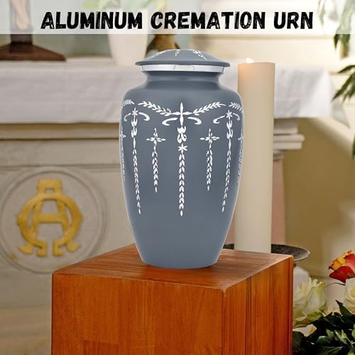 Decorative Cremation Urn for Human Ashes - Hand Engraved Grey Urn