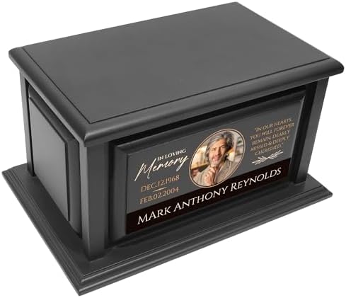 Personalized Solid Wood Urn for Ashes 250lbs Black Design