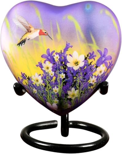 Purple Hummingbird Urn Mini Small Keepsake Urn for Human Ashes