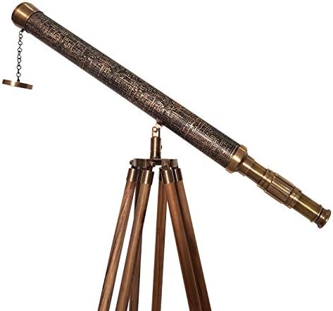 Marine Antique Nautical Floor Standing Telescope with Adjustable Tripod Wood Stand