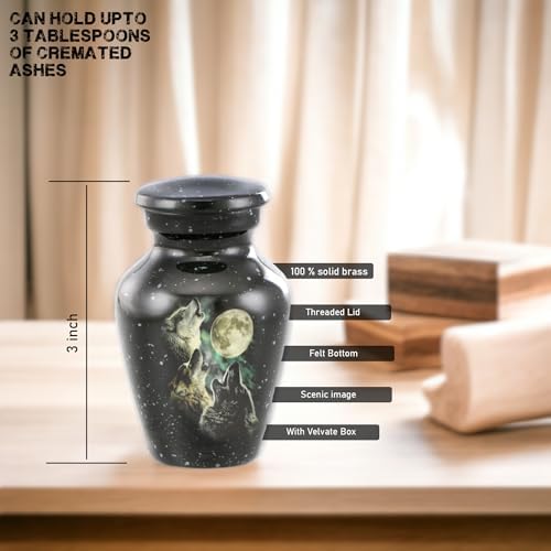 Forever Urns Mini Cremation Urn with 3 Wolves Theme Set of 4 3 cu in Multicolor Handcrafted