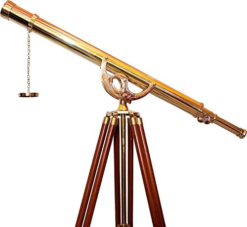 Nautical Shiny Brass Vintage Telescope with Wooden Tripod