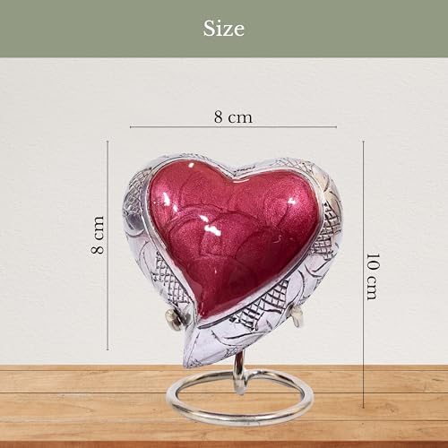 Red Heart Cremation Urn with Hand Engraved Detailing