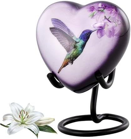 Hummingbird Heart Urn for Ashes Hand Painted Keepsake