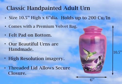 Purple Hummingbird Cremation Urn for Adults - Large Decorative Memorial