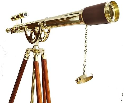Vintage Brass Telescope with Wooden Tripod 1