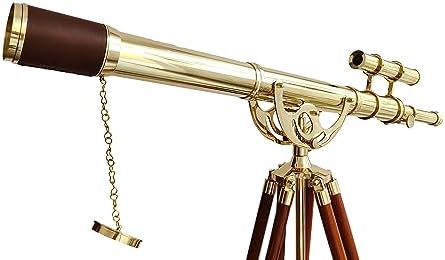 Vintage Brass Telescope with Wooden Tripod 1