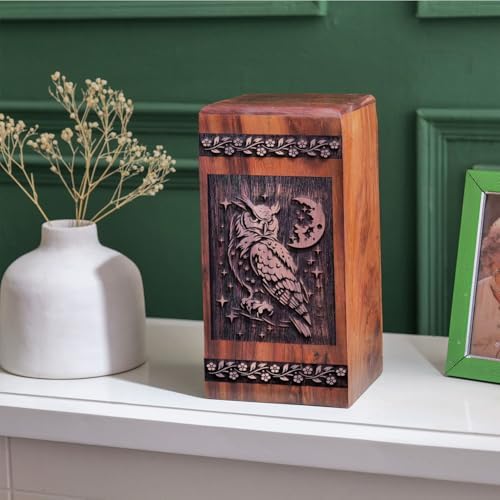 Owl Urn for Human Ashes - 8 Inch Wooden Urn