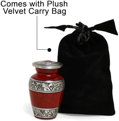 Small Urns for Human Ashes Set of 4 Red Vials with Velvet Bags and Gift Box