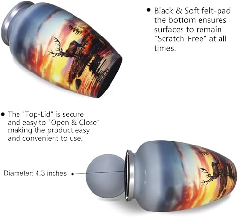 M MEILINXU Decorative Urn with Deer Design Forest and Grey Sky - Full Size