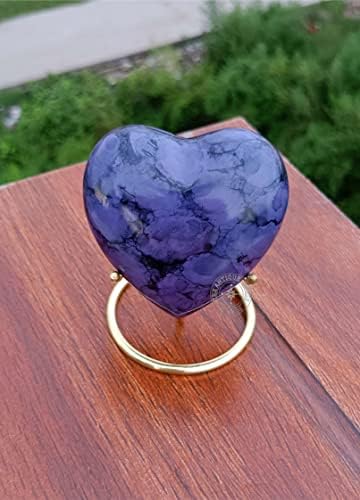 Purple Cremation Urn Heart with Black Box and Brass Stand