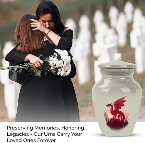 Red Dragon Urn Set for Ashes 3 Inch Size 2 Pieces