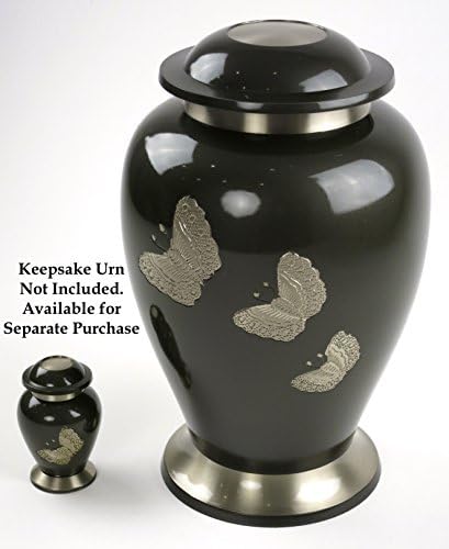 Black Brass Funeral Urn with Engraved Butterflies Papillon Model