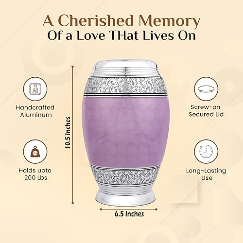 Metal Alloy Cremation Urn - Lavender Silver 105