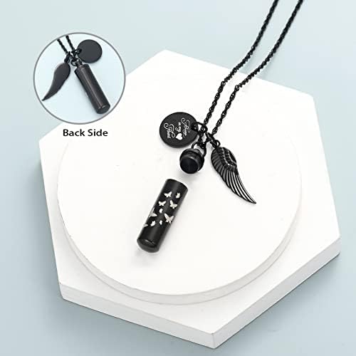 Cylinder Urn Ashes Necklace with Butterfly Design