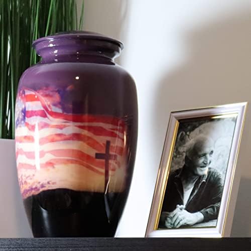 Flag and Cross Funeral Urn for Military Veterans