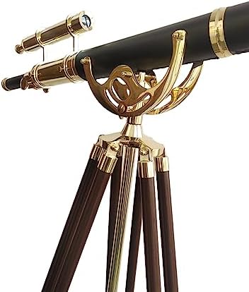 Vintage Double Barrel Brass Telescope with Leather Tube