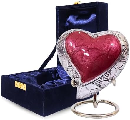 Red Heart Cremation Urn with Hand Engraved Detailing