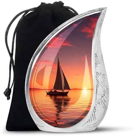 Crimson Sunset Sailing Cremation Urn - 10 Inch Aluminum