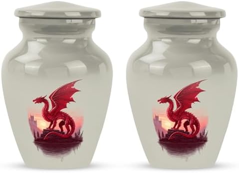 Red Dragon Urn Set for Ashes 3 Inch Size 2 Pieces