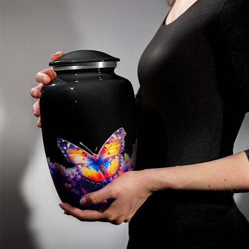 UrnWorks Black Butterfly Urn for Human Ashes - Large