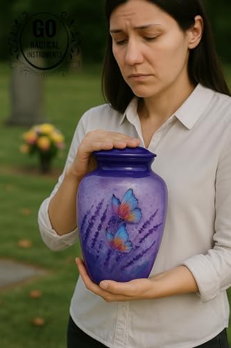 Purple Butterfly Decorative Urn for Ashes 10X6 Inches