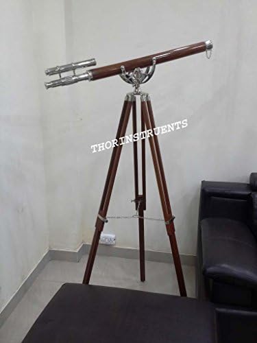 Vintage Marine Brass Telescope Double Barrel Stand with Wooden Tripod