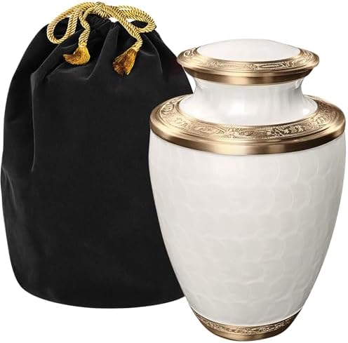 Aspen Studio White Gold Brushed Urn for Adult Human Ashes - Large Handcrafted Aluminum Urn