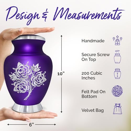Elegant Purple Rose Cremation Urn - Handcrafted for Women and Men