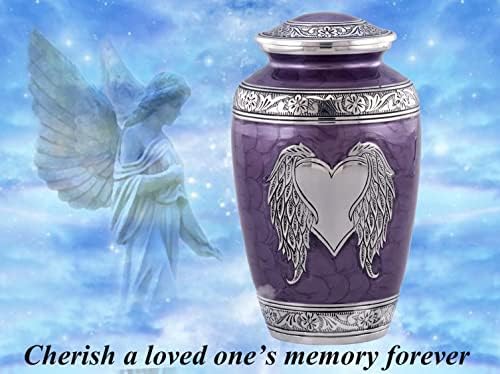Angel Wings Urn with Heart - Elegant Purple Enamel