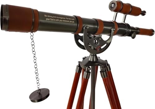 Personalized Antique Brass Telescope with Wooden Tripod