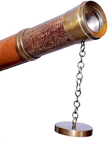 Single Barrel Brass Nautical Telescope with Wooden Tripod