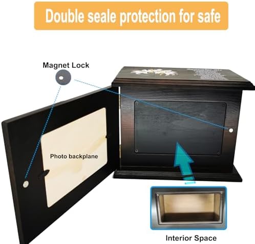 Cremation Urn for Human Ashes Walnut Wooden Urn with Photo Frame 270 Cubic Inches Capacity