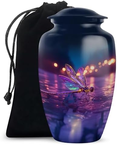 Dragonfly Memorial Urn for Adult Human Ashes Handcrafted Blue Purple Urn for Mom Dad 10 Inch