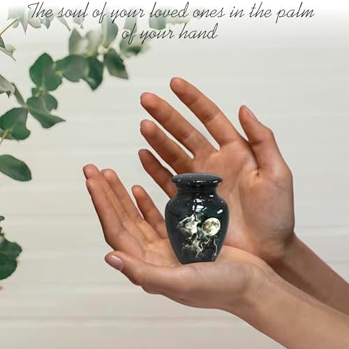 Forever Urns Mini Cremation Urn with 3 Wolves Theme Set of 4 3 cu in Multicolor Handcrafted